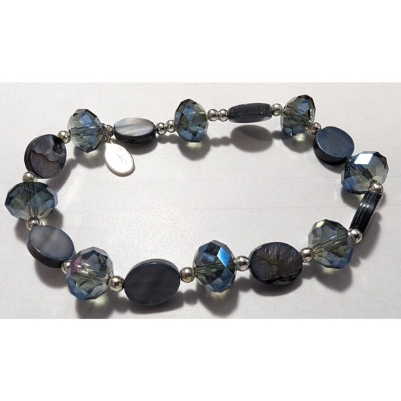 Cookie‎ Lee Bracelet Blue Crystal Beaded Beads Stretch Glass Stone Shell Jewelry - Picture 3 of 3